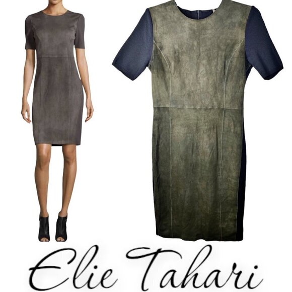 ELIE TAHARI Emily Lamb Suede Colorblock Sheath Dress, Size 6 - Picture 9 of 10